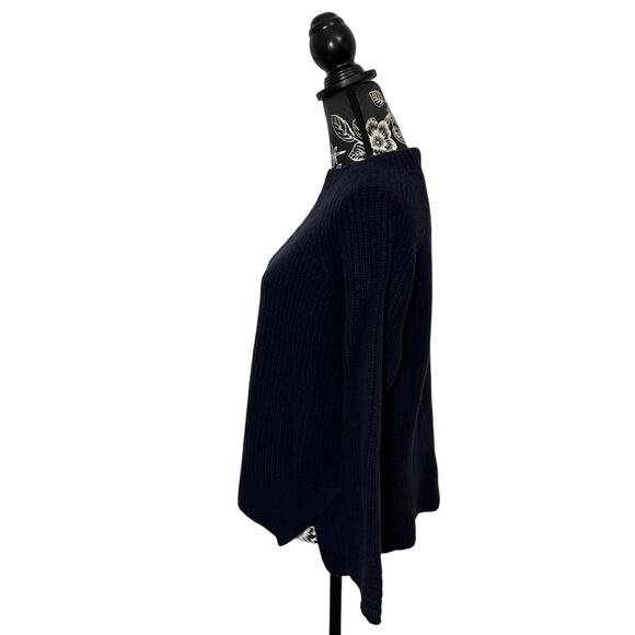 Weekend Max Mara Knit Sweater Virgin Wool Navy Blue Vented Hem Size Large - Picture 6 of 9